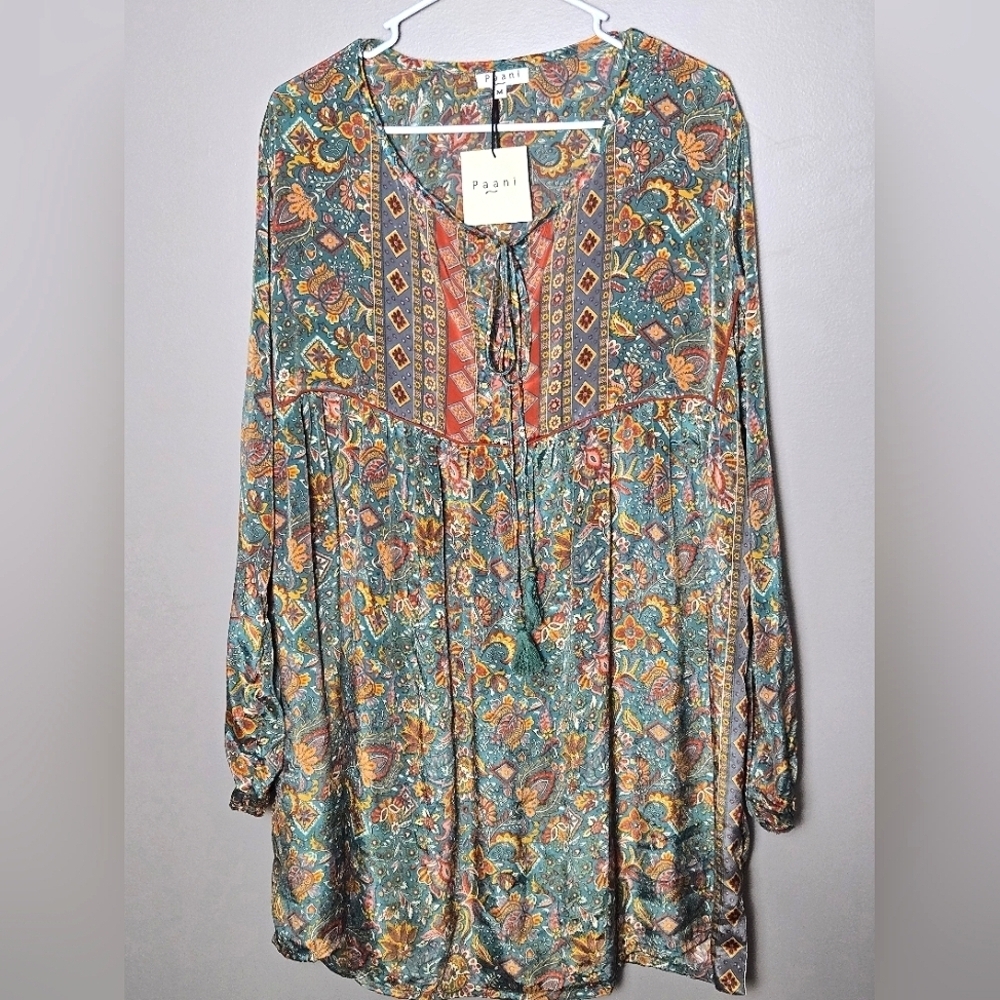 NWT Paani Boho Peasant Festival Chic Flowy Midi Dress, Size Medium‎